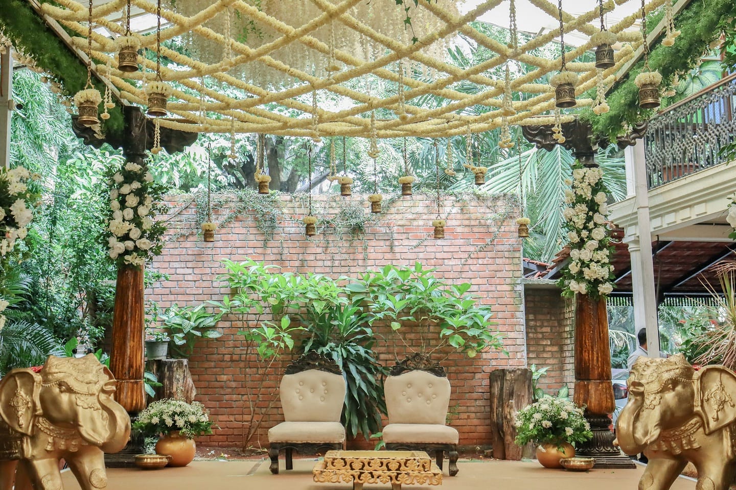 Traditional Indian Wedding Mandap with Golden Elephants