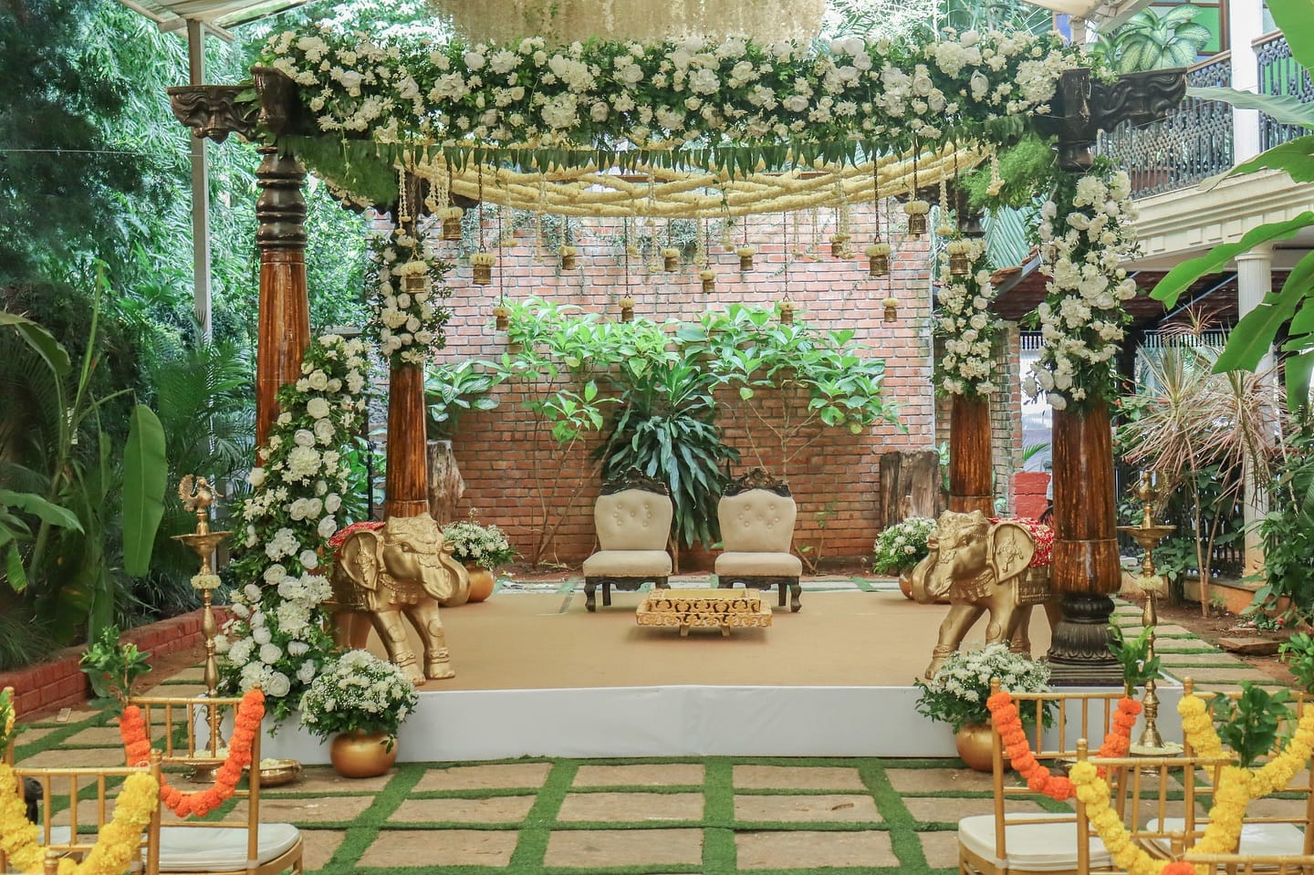 Traditional Mandap with White Floral Decorations